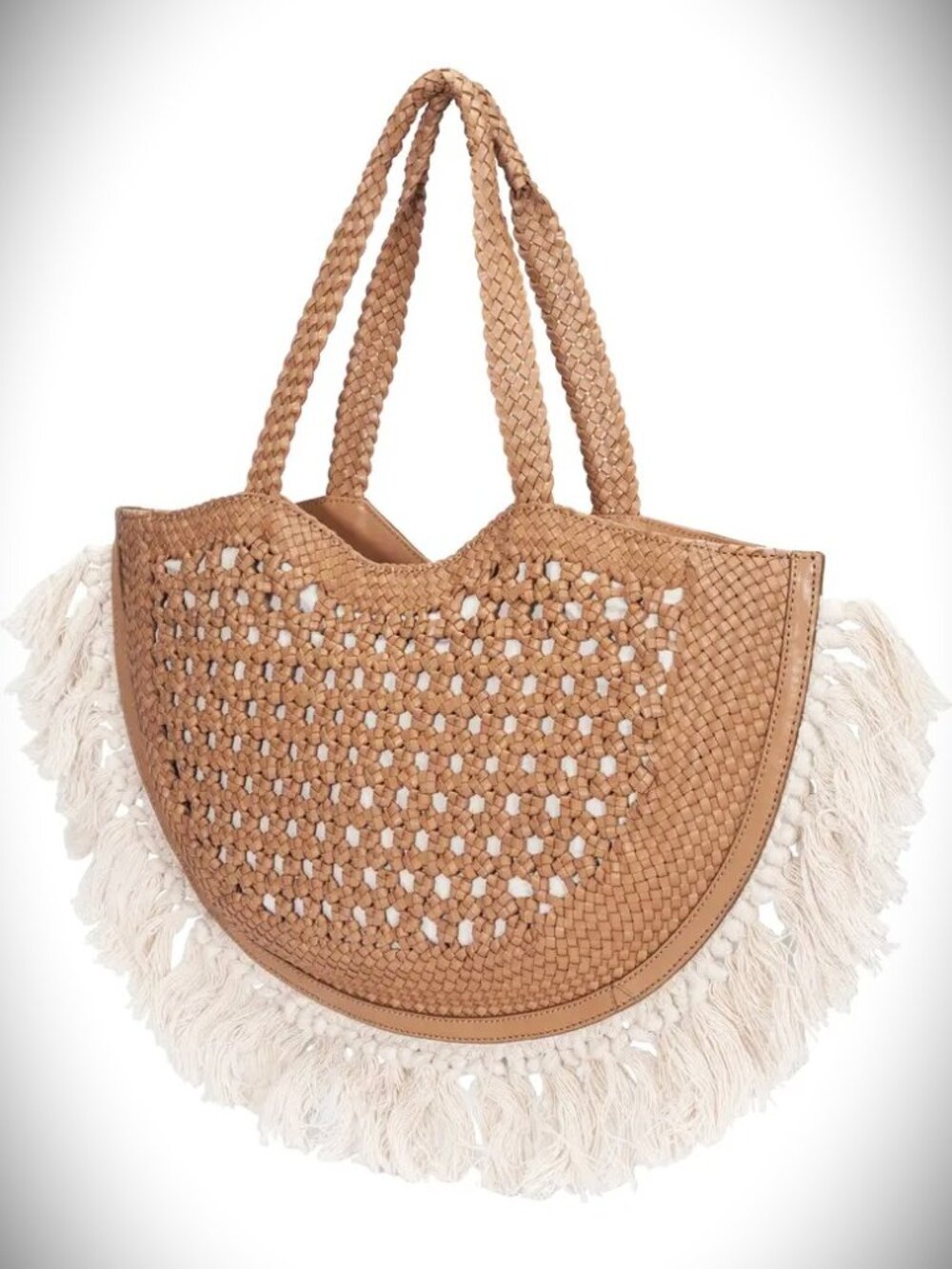 FRYE Ella Beige Color Genuine Leather Tassel Large Tote Bag